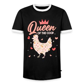 Queen Of The Coop - Men's Ringer Shirt - black/white - Front - AI Model Female 172 light (172cm) & AI Model Male 178 light (178cm)