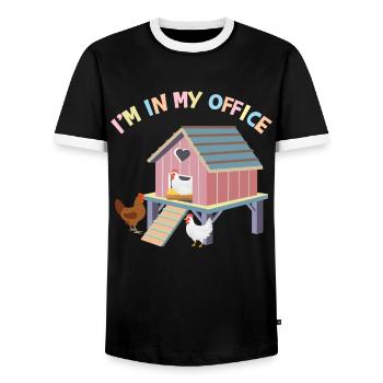 Je suis dans mon bureau - T-shirt contrasté Homme - noir/blanc - Devant - AI Model Female 172 light (172cm) & AI Model Male 178 light (178cm)
