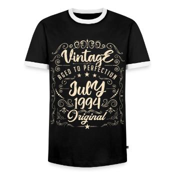 Jahrgang Geboren im Juli 1994 Jubiläum Juli - Männer Kontrast-T-Shirt - Schwarz/Weiß - Vorne - AI Model Female 172 light (172cm) & AI Model Male 178 light (178cm)