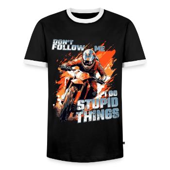 Don't follow me - Cooler Dirtbike Motocross Spruch - Männer Kontrast-T-Shirt - Schwarz/Weiß - Vorne - AI Model Female 172 light (172cm) & AI Model Male 178 light (178cm)