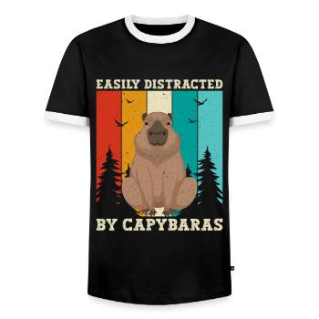 Retro Easily Distracted by Capybaras Capybara - Men's Ringer Shirt - black/white - Front - AI Model Female 172 light (172cm) & AI Model Male 178 light (178cm)