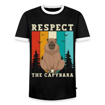 Retro Respect the Capybara - Capybara Fans - Men's Ringer Shirt - black/white - Front - AI Model Female 172 light (172cm) & AI Model Male 178 light (178cm)