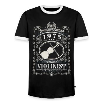 Vintage 1975 Violinist Birthday Gift Hobby - Men's Ringer Shirt - black/white - Front - AI Model Female 172 light (172cm) & AI Model Male 178 light (178cm)