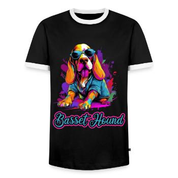 Basset Hound Hund Hunderasse - Männer Kontrast-T-Shirt - Schwarz/Weiß - Vorne - AI Model Female 172 light (172cm) & AI Model Male 178 light (178cm)