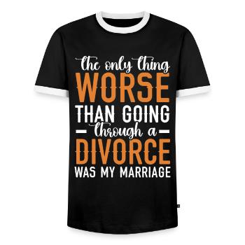 Just going through a divorce worse was me - Men's Ringer Shirt - black/white - Front - AI Model Female 172 light (172cm) & AI Model Male 178 light (178cm)