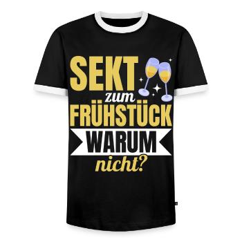 Sekt zum Frühstück? Warum nicht! Mädelsabend - Männer Kontrast-T-Shirt - Schwarz/Weiß - Vorne - AI Model Female 172 light (172cm) & AI Model Male 178 light (178cm)