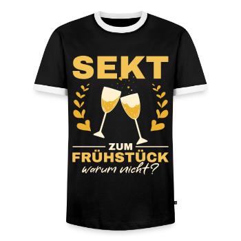 Sekt zum Frühstück? Warum nicht! Mädelsabend - Männer Kontrast-T-Shirt - Schwarz/Weiß - Vorne - AI Model Female 172 light (172cm) & AI Model Male 178 light (178cm)