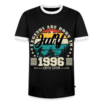 July 1996. Birthday gift July 1996. - Men's Ringer Shirt - black/white - Front - AI Model Female 172 light (172cm) & AI Model Male 178 light (178cm)