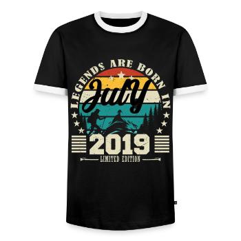 July 2019. Birthday gift July 2019. - Men's Ringer Shirt - black/white - Front - AI Model Female 172 light (172cm) & AI Model Male 178 light (178cm)