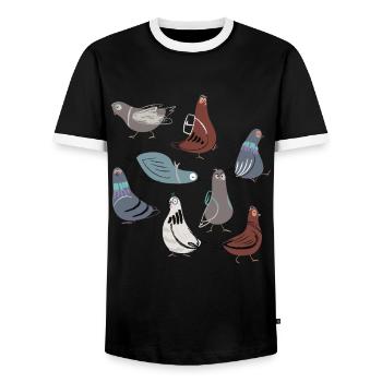 Funny cute pigeons children pigeon - Men's Ringer Shirt - black/white - Front - AI Model Female 172 light (172cm) & AI Model Male 178 light (178cm)