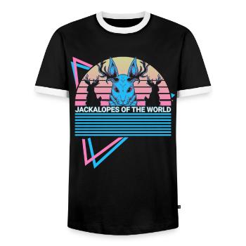 Schakalope Retro Kryptide - Men's Ringer Shirt - black/white - Front - AI Model Female 172 light (172cm) & AI Model Male 178 light (178cm)