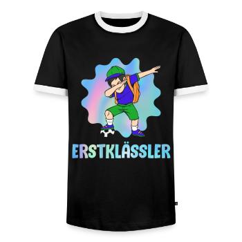Erstklässler Schulkind Einschulung 1. Klasse - Männer Kontrast-T-Shirt - Schwarz/Weiß - Vorne - AI Model Female 172 light (172cm) & AI Model Male 178 light (178cm)