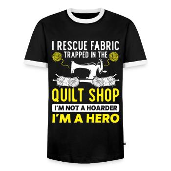 Quilting Gift Sewing Knitting Quilter - Men's Ringer Shirt - black/white - Front - AI Model Female 172 light (172cm) & AI Model Male 178 light (178cm)