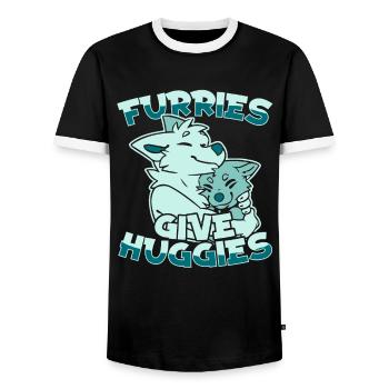 Furry Fandom Fursuits Hug - T-shirt contrasté Homme - noir/blanc - Devant - AI Model Female 172 light (172cm) & AI Model Male 178 light (178cm)