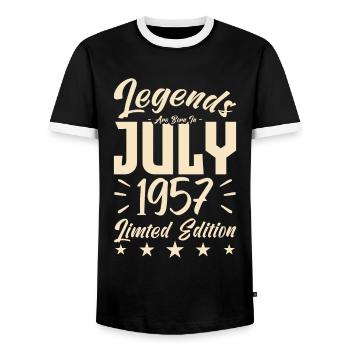 Naissance En Juillet 1957. Cadeau d'anniversaire. - T-shirt contrasté Homme - noir/blanc - Devant - AI Model Female 172 light (172cm) & AI Model Male 178 light (178cm)
