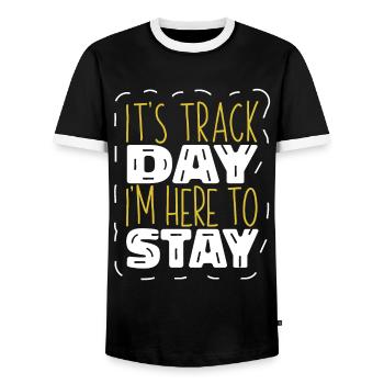Faire du karting, karting, courses de karting - T-shirt contrasté Homme - noir/blanc - Devant - AI Model Female 172 light (172cm) & AI Model Male 178 light (178cm)