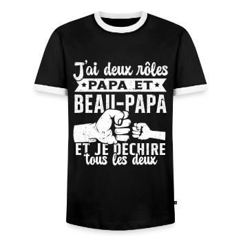 J'ai Deux Titres Papa et Beau Papa Cadeau - T-shirt contrasté Homme - noir/blanc - Devant - AI Model Female 172 light (172cm) & AI Model Male 178 light (178cm)