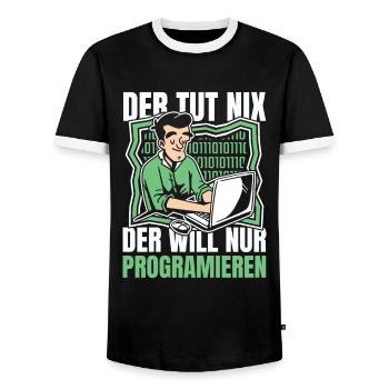 Entwickler Coder Programmierer Computer - Männer Kontrast-T-Shirt - Schwarz/Weiß - Vorne - AI Model Female 172 light (172cm) & AI Model Male 178 light (178cm)