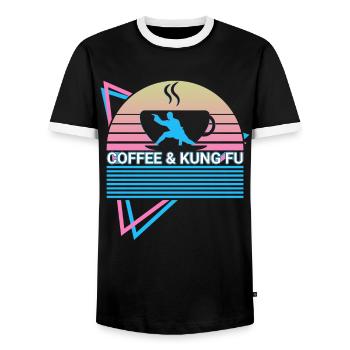 Kung Fu Retro - Männer Kontrast-T-Shirt - Schwarz/Weiß - Vorne - AI Model Female 172 light (172cm) & AI Model Male 178 light (178cm)
