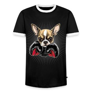 Niedlicher Chihuahua als Boxer für einen - Männer Kontrast-T-Shirt - Schwarz/Weiß - Vorne - AI Model Female 172 light (172cm) & AI Model Male 178 light (178cm)