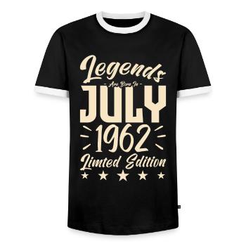Naissance En Juillet 1962. Cadeau d'anniversaire. - T-shirt contrasté Homme - noir/blanc - Devant - AI Model Female 172 light (172cm) & AI Model Male 178 light (178cm)