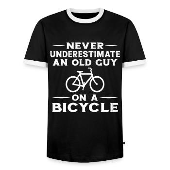Never Underestimate an Old Man With a Bike - Men's Ringer Shirt - black/white - Front - AI Model Female 172 light (172cm) & AI Model Male 178 light (178cm)