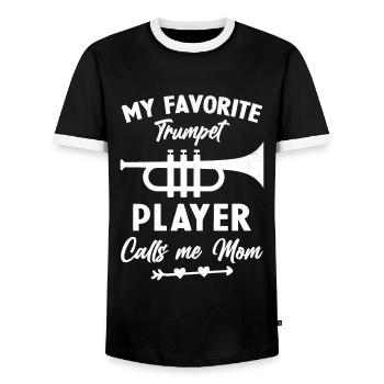 Frau, meine Lieblingstrompeterin, nennt mich Mama - Männer Kontrast-T-Shirt - Schwarz/Weiß - Vorne - AI Model Female 172 light (172cm) & AI Model Male 178 light (178cm)