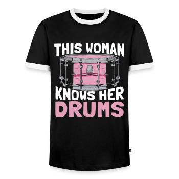 Drums Drummer Drummer - Men's Ringer Shirt - black/white - Front - AI Model Female 172 light (172cm) & AI Model Male 178 light (178cm)