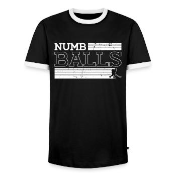 Pigeon Balls - Funny Ice Hockey - Men's Ringer Shirt - black/white - Front - AI Model Female 172 light (172cm) & AI Model Male 178 light (178cm)