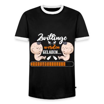 Zwillingsmama wird geladen 2024 Zwillinge - Männer Kontrast-T-Shirt - Schwarz/Weiß - Vorne - AI Model Female 172 light (172cm) & AI Model Male 178 light (178cm)