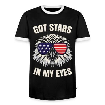 American Flag 4th July Bald Eagle - Men's Ringer Shirt - black/white - Front - AI Model Female 172 light (172cm) & AI Model Male 178 light (178cm)