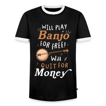 Banjo Shirts For Men Bluegrass Appalachia Folk - Men's Ringer Shirt - black/white - Front - AI Model Female 172 light (172cm) & AI Model Male 178 light (178cm)