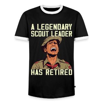 Camping Scouting - Funny Scout Guide - Men's Ringer Shirt - black/white - Front - AI Model Female 172 light (172cm) & AI Model Male 178 light (178cm)