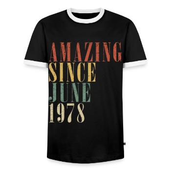 45. Geburtstag Mann Original Juni Jahrgang 1978 - Männer Kontrast-T-Shirt - Schwarz/Weiß - Vorne - AI Model Female 172 light (172cm) & AI Model Male 178 light (178cm)