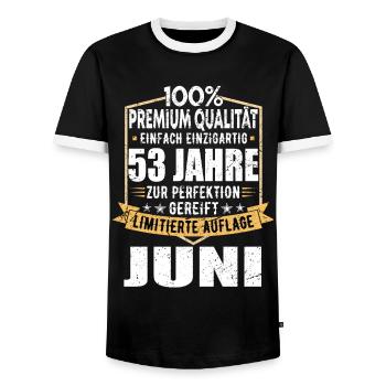 53. Geburtstag Juni Jahrgang 1970 Vintage - Männer Kontrast-T-Shirt - Schwarz/Weiß - Vorne - AI Model Female 172 light (172cm) & AI Model Male 178 light (178cm)