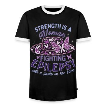 Strength Is A Woman Fighting Epilepsy Warrior - Men's Ringer Shirt - black/white - Front - AI Model Female 172 light (172cm) & AI Model Male 178 light (178cm)