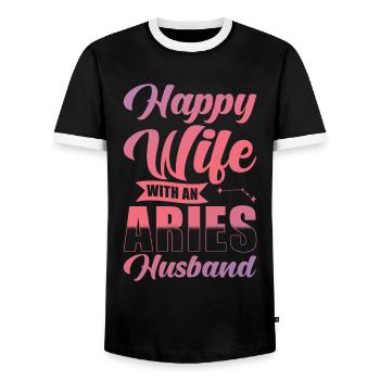 Widder Glückliche Frau mit Wasserman Ehemann - Männer Kontrast-T-Shirt - Schwarz/Weiß - Vorne - AI Model Female 172 light (172cm) & AI Model Male 178 light (178cm)