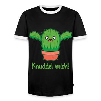 Knuddel mich! Kaktuspflanzen Botanik Gärtnerin - Männer Kontrast-T-Shirt - Schwarz/Weiß - Vorne - AI Model Female 172 light (172cm) & AI Model Male 178 light (178cm)