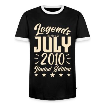 Naissance En Juillet 2010. Cadeau d'anniversaire. - T-shirt contrasté Homme - noir/blanc - Devant - AI Model Female 172 light (172cm) & AI Model Male 178 light (178cm)