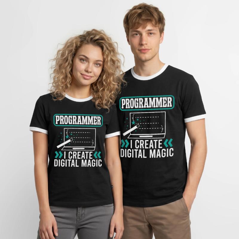 Software Developer Programmer Create Digital Magic Men's Ringer Shirt