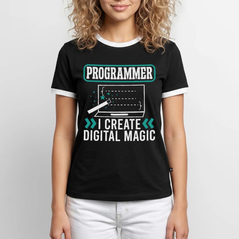Software Developer Programmer Create Digital Magic Men's Ringer Shirt
