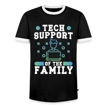 Software Developer Tech Support Of The Family Geek - Men's Ringer Shirt - black/white - Front - AI Model Female 172 light (172cm) & AI Model Male 178 light (178cm)
