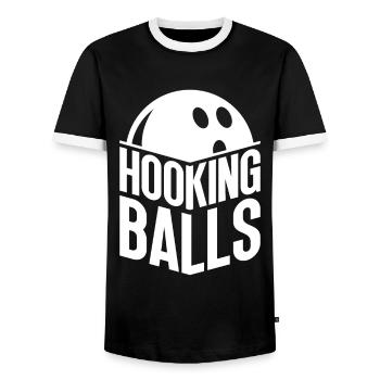 Hakende Kugeln - Lustiges Bowling - Männer Kontrast-T-Shirt - Schwarz/Weiß - Vorne - AI Model Female 172 light (172cm) & AI Model Male 178 light (178cm)