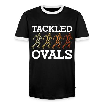 Ovales plaqués - Drôle de rugby - T-shirt contrasté Homme - noir/blanc - Devant - AI Model Female 172 light (172cm) & AI Model Male 178 light (178cm)