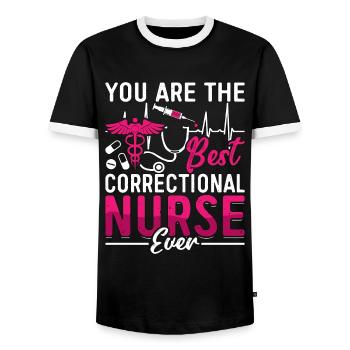 Infirmière correctionnelle Vous êtes la meilleure infirmière en prison - T-shirt contrasté Homme - noir/blanc - Devant - AI Model Female 172 light (172cm) & AI Model Male 178 light (178cm)