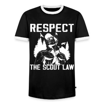 Camping Scouting - Funny Scout Father - Men's Ringer Shirt - black/white - Front - AI Model Female 172 light (172cm) & AI Model Male 178 light (178cm)