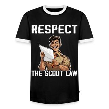 Camping Scouting - Funny Scout Father - Men's Ringer Shirt - black/white - Front - AI Model Female 172 light (172cm) & AI Model Male 178 light (178cm)