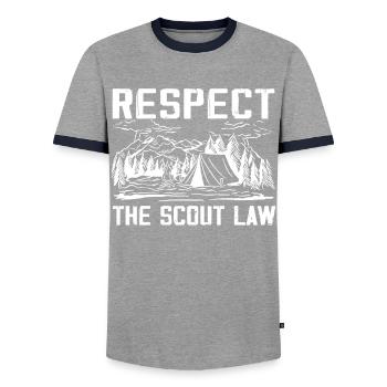 Camping Scouting - Drôle de père scout - T-shirt contrasté Homme - gris/marine  - Devant - AI Model Female 172 light (172cm) & AI Model Male 178 light (178cm)