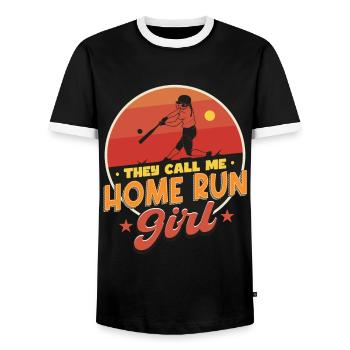 Home Run Girl - Men's Ringer Shirt - black/white - Front - AI Model Female 172 light (172cm) & AI Model Male 178 light (178cm)