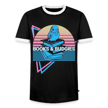 Budgie Parakeet Retro - Men's Ringer Shirt - black/white - Front - AI Model Female 172 light (172cm) & AI Model Male 178 light (178cm)